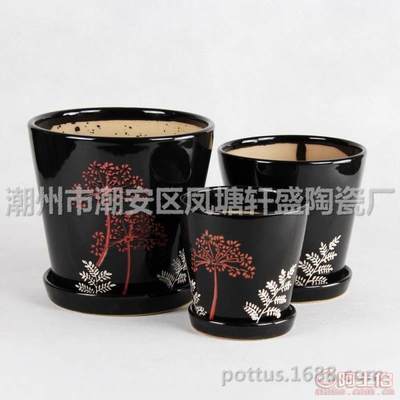 【廠家直銷室內(nèi)桌面臺上陽臺辦公桌套三陶瓷花盆-001印花黑】潮州市潮安區(qū)鳳塘軒盛陶瓷廠 - 產(chǎn)品庫